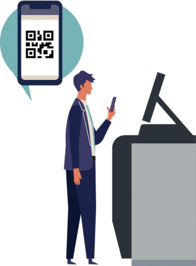 在酒店的專用終端機上掃描二維碼，自助登記就完成了。